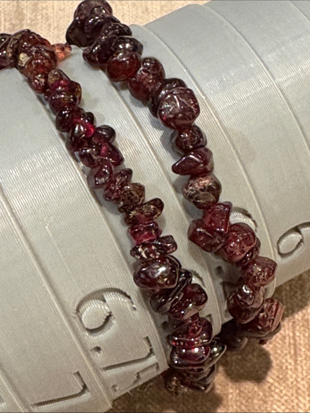 2 Natural Garnet Chip Stretch Bracelet - Deep Garnet Red 6.5-7.5”